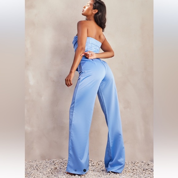 Blue Satin Bandeau Cowl Detail Corset Jumpsuit (sizes 10 & 12) - Picture 2 of 7